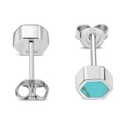 Turquoise Hexagon Silver Stud Earrings, e373